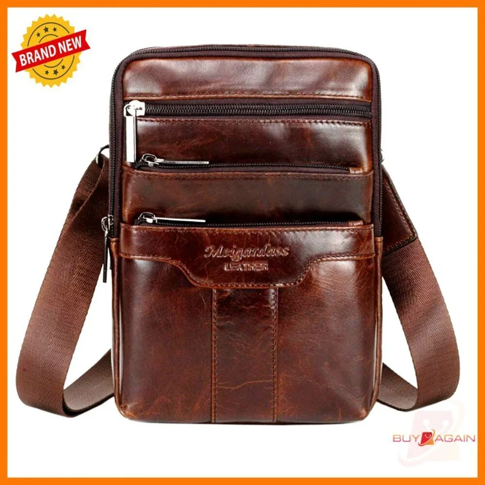 Small Genuine Leather Messenger Bag for Men Women Travel Business
